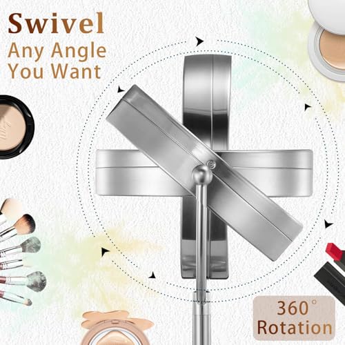 9in Vanity Mirror with Lights, Rechargeable&Dimming Lighted Makeup Mirror, 3X/20X Double Sided Magnifying Mirror,5000mAh,360 Rotate,3 Color Lights,Brightness with 80 LED,No Height Adjustment,Nickel