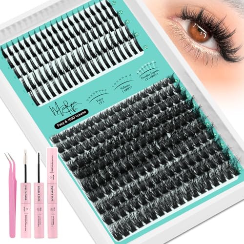 Lash Clusters Kit, 100D Long Lash Clusters & Spiky Manga Lashes,Volume Individual Eyelash Extensions with Bond & Seal, DIY Fluffy Cluster Lashes for Fairy/Dramatic Look