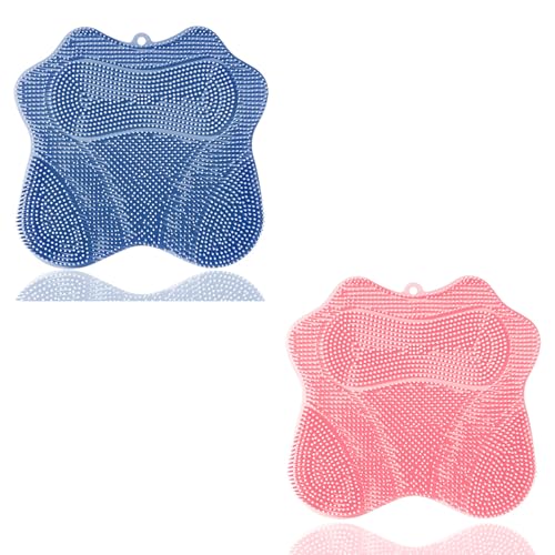Shower Foot Scrubber, Shower Foot and Back Scrubber with Suction Cups, Shower Silicone Foot Washer for Exfoliating Massage£¨Blue&Pink£©