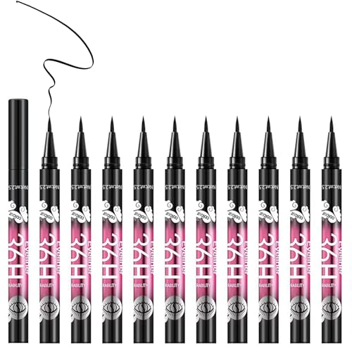 12 Pcs Black Eyeliner Pen, Long-Wearing & Waterproof Eyeliner, Quick-Drying Liquid Eye Liner, Smudge-Resistant Black Eye Liner for All Skin Tones, Highly-Pigmented Eye Makeup
