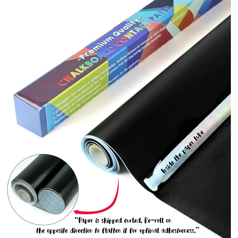 Large Peel & Stick Chalkboard Contact Paper Roll - 23.6 x 78.7 Inches, Includes 5 Chalks