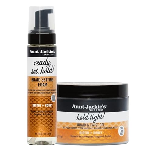 Aunt Jackie's Award-Winning Biotin & Honey Ready, Set, & Hold Tight Bundle - Strengthen, Lengthen & Protect Braids, Locs, Twists, and Natural Styles (2 Products)