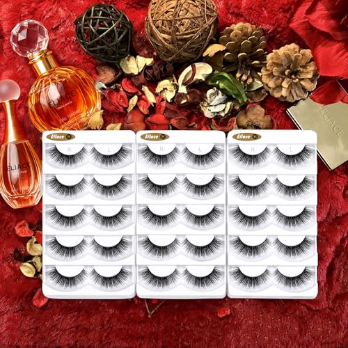 Eliace False Eyelashes Natural look Cat Eye Lashes Wispy Strips 3D Mink Lashes 13MM,15 Pairs Fake Eyelashes Faux Fluffy, Winged Fox Eyelashes, Soft Thin Band Comfortable Reusable False Lash Rosa Style