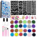 Temporary Glitter Tattoos Kit for Kids, 24 Body Glitter, 2 Glue, 5 Brushes, 187 Stencils, Kids or Adults Halloween Makeup Kit, Gift for Girls Birthday Party Festival
