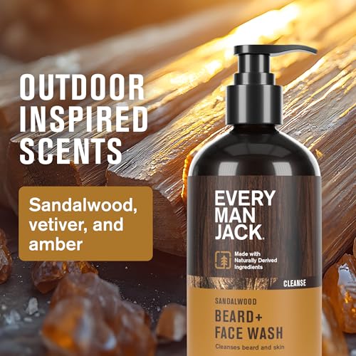 Every Man Jack Beard Essentials Gift Set for Men ? Complete Routine with 5 Full-Size Essentials ? Sandalwood Scent - Beard & Face Wash, Lotion, Oil, Butter & Comb