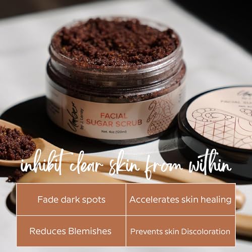 Umber by J Facial Sugar Scrub, Hydrating Face Scrub with Grapefruit, Papaya, Pomegranate, Hibiscus & Moroccan Clay - Helps Reduce Ingrown Hairs and Improve Skin Clarity - 4 oz