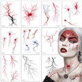 Blood Vessel Temporary Tattoos Sticker Red Black Fake Bloody Stitch Scab Lightning Scary Prank Face Body Makeup Zombie Sticker for Women Men Halloween Cosplay Masquerade Party Props Decor 10 Sheets