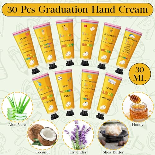 Leelosp 30 Pcs Teacher Appreciation Gift - Pencil Design Hand Cream Bulk Mini Travel Size Moisturizing Hand Lotion for Women Teacher Appreciation Week Graduation Party Favors, 10 Natural Fragrances