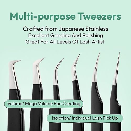 Eyesy Lash Ultimate Volume Lash Tweezer | Professional Volume False Lash Application Tool | Multi Shapes & Purposes Tweezers | Non-Slip Grip Tweezers (Black)