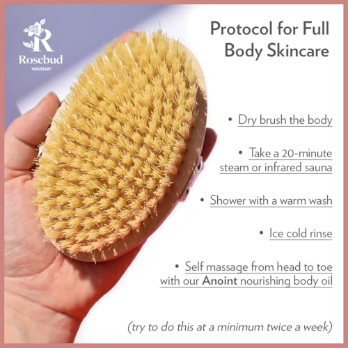 Rosebud Woman Body Brush for Dry Brushing & Lymphatic Drainage - Sustainable Beechwood Handle with Vegan Sisal Bristles - Exfoliating Skincare Tool for Enhanced Circulation & Skin Texture
