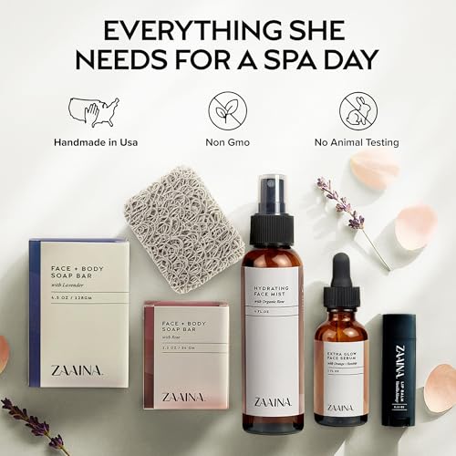 ZAAINA Spa Gifts for Women - Valentines Day Gifts for Her, Relaxaing Spa Gift Basket, Pampering At Home Natural Bath & Body Self Care Spa Package for Mom Wife, Birthday Gifts for Women