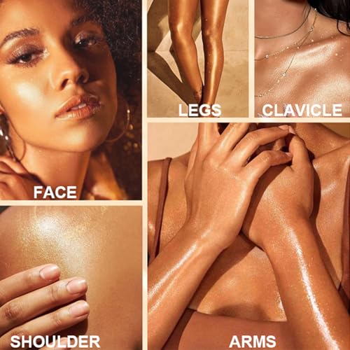 Body Shimmer Oil, SPF 45 Broad Spectrum, Sunscreen Shimmer Body Glow Oil with Coconut Oils, Glitter Sunscreen for Body & Face, Body Luminizer Face Highlighters & Luminizers Makeup(Rose Gold, 30ML)