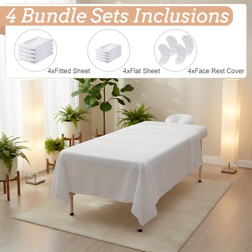 SHENLIU 4 Sets Massage Table Sheets Sets, 3 Piece/Set Premium Microfiber Extra Thick Massage Sheet Set Includes Table Cover Fitted Sheet and Fitted Face Rest Cover, for Salon Spa Bed