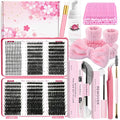 580PCS DIY Lash Clusters Kit with Lash Spikes Eyelash Clusters D Cluster Eyelash Extensions Lash Bond and Seal Glue Remover Tweezers Eyelash Shampoo Cleansing Brush Headband Wristband