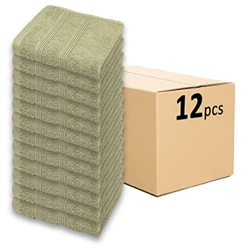 Kaufman - Premium Washcloth Set of 12 (13x13 Inches) 100% Cotton Ring Spun, Highly Absorbent, Durable and Ultra Soft Feel Wash Cloths Essential for Bathroom, Spa, Gym, and Face Towel (12PK)