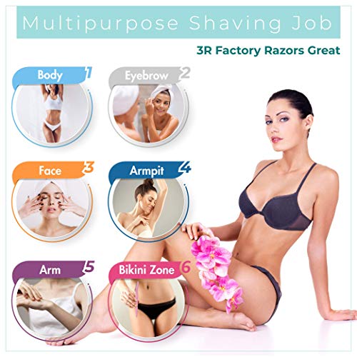 Facial Hair Removal for Women - 3R Factory Ladies Face Razor for Peach Fuzz, Lady Shavers for Womens, Eyebrow, Facial & Neck. Come with Safety Cover (Packs of 6)