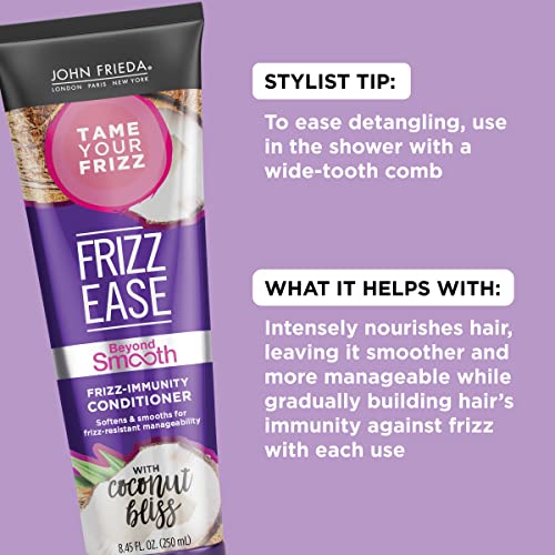 John Frieda Frizz Ease Beyond Smooth Conditioner, Anti-Humidity & Frizz-Resistant, Smooths Texture, Cleanses Unmanageable Hair, Infused with Pure Coconut Oil, 8.45 Oz