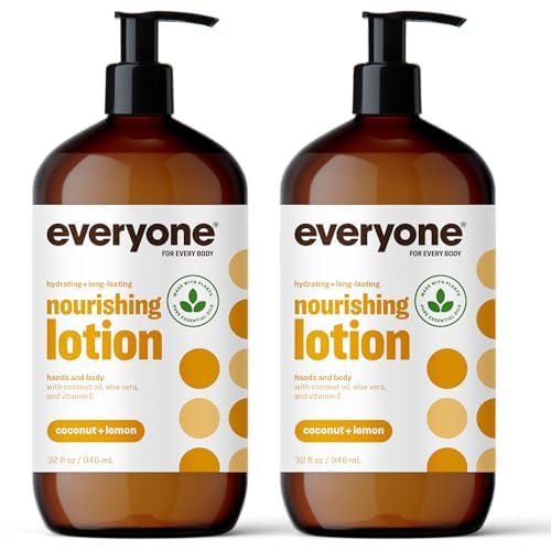 Everyone Nourishing Hand and Body Lotion, 32 Ounce (Pack of 2), Coconut and Lemon for Every Body Nourishing Lotion Travel Size: Vanilla and Lavender, 2 Ounce