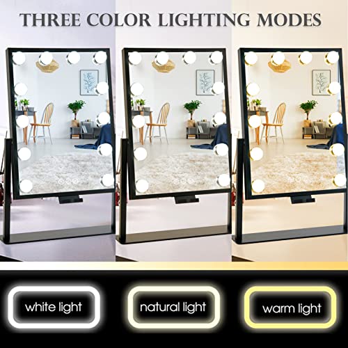 TOPMILO Lighted Makeup Mirror, Vanity Mirror with Lights, Hollywood Vanity Mirror with 9 Dimmable Bulbs Lights, 3 Lighting Modes, Detachable 10X Magnification Mirror, Smart Touch Control, 360¡ÆRotation