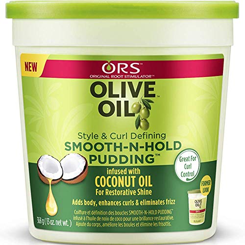 ORS Heat Protection Hair Serum infused with Coconut Oil for Restorative Shine Olive Oil Style and Curl Smooth-N-Hold Pudding - Bundle
