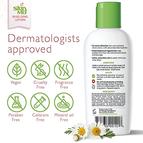Skin MD Shielding Lotion Hydrating Body Lotion for Sensitive Skin with Dispenser | Non-Greasy, Fast-Absorbing Moisturizer with Plant-Based Ingredients, Eczema & Psoriasis Relief - 4oz 3-Pack