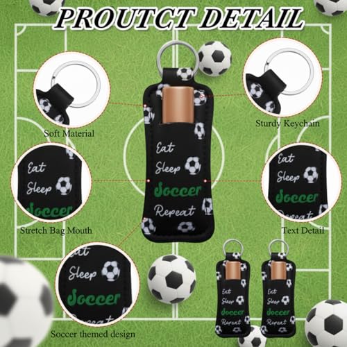 18 Pcs Lipstick Holder Keychain Bulk Lip Balm Gloss Holders Lipstick Holder Keychain Bulk for Women Daily (Soccer)