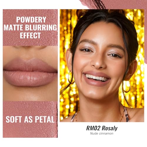 Oulac Pink Nude Matte Lipsticks for Women, Silky Velvet Matte Lipstick, Soft Smooth Texture, High Impact Lip Color, Not Dry Lightweight Formula Infused with Vitamin E, Vegan&Cruelty Free RM02