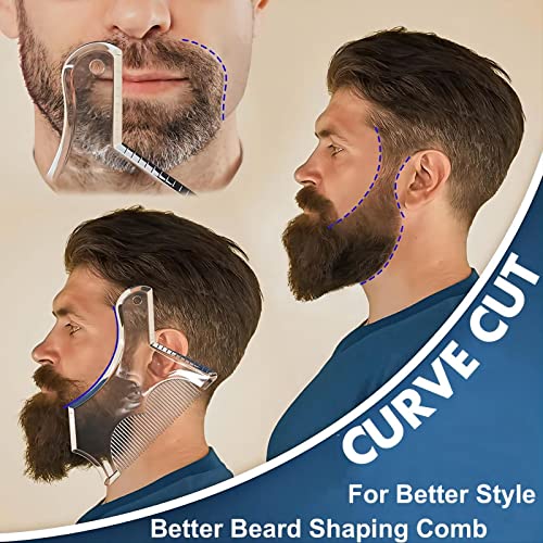 4PCS Men's Beard Shaping Tool Template, Beard Guide Shaper with Inbuilt Comb, Multi-liner Edges Shave for Curve/Straight/Neckline/Goatee/Sideburns (Clear-4pcs)