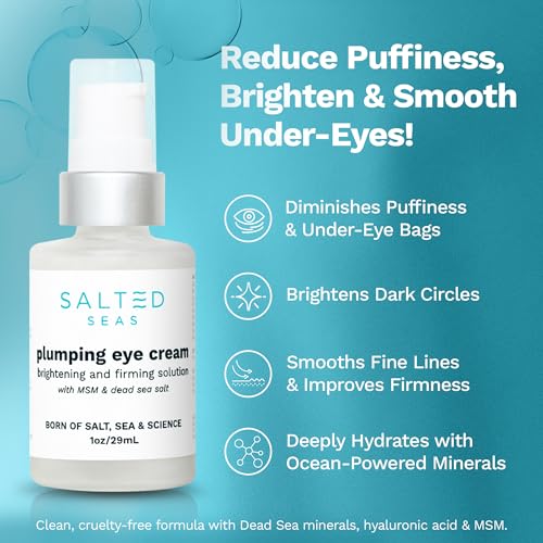 Plumping Eye Cream ? Made in USA - Hydrating, Firming, Brightening Under Eye Treatment for Dark Circles, Puffiness & Fine Lines ? Anti-Aging Skincare with Ocean Minerals & Hyaluronic Acid