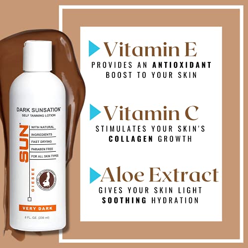 Sun Laboratories By Giesee Dark Sunsation Self-Tanning Lotion for - 2 Pack 8 oz | Ultra Dark Tanning Lotion, Natural Self Tanner, Non-Toxic Tanning Bed Lotion, Face Tanner, Sunless Tanner