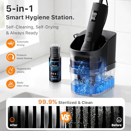 Electric Shaver for Men - Trimcoo 5-Blade Foil Razor Kit | Gentle on Sensitive Skin | Self-Cleaning Center, USB-C Charging, 180min Runtime, IPX7 Wet/Dry Use with Pop-Up Trimmer, Ideal Grooming Gift