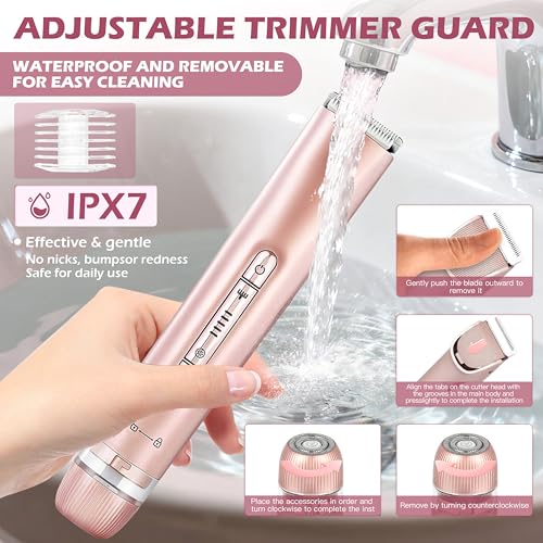 2 in 1 Women Electric Shaver Dual Head Bikini Trimmer for Women IPX7 Waterproof Wet & Dry Use Body Hair Trimmer and Facial Hair Remover Body Shaver for Bikini Underarm Leg Arm Body Face