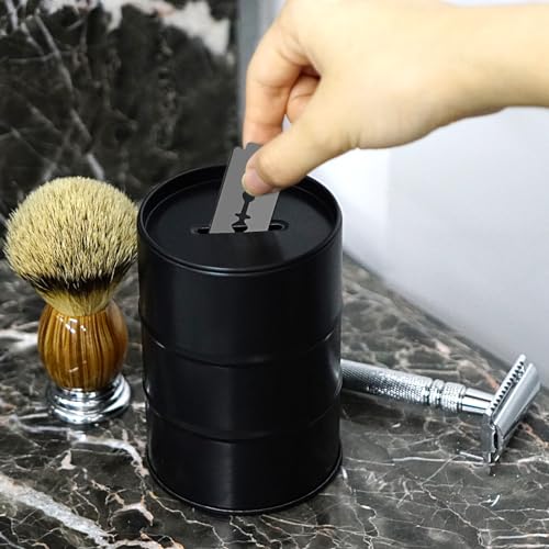 Linkidea Safety Razor Blade Removal Container Box, Metal Razor Removal Box, Safe Bank for Storing Used Blades (Black)