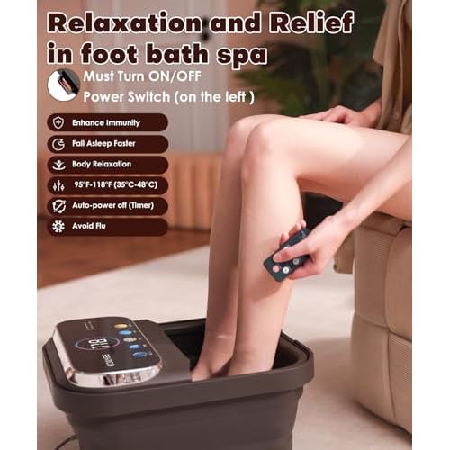 Collapsible Foot Spa with Heat, Bubble,Temp Control,Remote Control, Color Touch Screen Foot Bath Massager with 6 Massage Rollers,Foot Soaking Tub,Pedicure Foot spa for Stress Relief (Deep Grey)