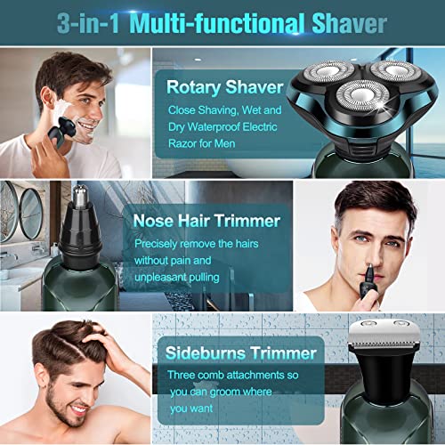 Electric Razor for Men, Electric Shavers for Men's Faces, 3D Rotary for Shaving with Nose Trimmer, Wet/Dry Mens Shaver, Waterproof Mens Razors for Shaving Gifts for Husband, Dad, Boyfriend