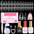 Beetles Gel Nail Kit Etch-X, Almond Short, 288pcs 12 Sizes Nail Tips, 3Pcs 15ml HEMA-Free Nail Glue Top Coat & Base Gel Set, with Mini Lamp, Press On Nail, Long Lasting Extension DIY Set at Home