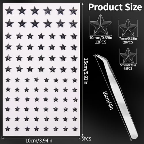 3 Sheets Face Gems Face Jewels, Self Adhesive Hair Gems Festival Star Rhinestone Stickers for Face, Eye, Makeup, Body, Stick on Gems, Star Face Stickers for Kids, Women(04. Black)