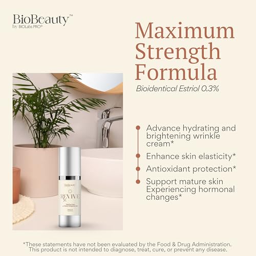 BIOBeauty Revive Day Cream ? Bioidentical E3 .3% Face Cream with Vitamin C, Hyaluronic Acid, Niacinamide, Peptides & Green Tea ? Maximum Strength Formula for Radiant, Firm, Balanced Skin (1oz)