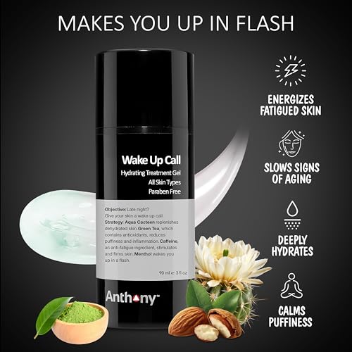 Anthony Wake Up Call, 3 Fl Oz, Face and Anti-Puffiness ? Tired Skin Refresher & Moisturizer with Caffeine, Menthol, Green Tea, and Shea Butter
