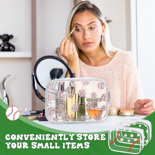Kacctyen 12 Pcs Baseball Clear Makeup Bag with Zipper Bulk Sport Goodie Clear PVC Pouch Organizer Waterproof Travel Case for Woman Team Gifts Birthday Decorations Supplies