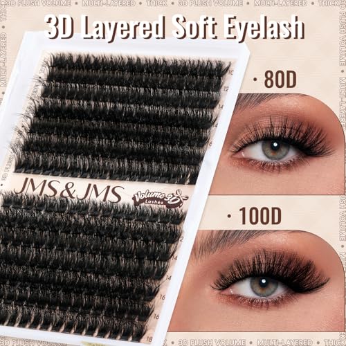 JMS&JMS Lash Clusters Fluffy 80D 100D Individual Lashes D Curl Cluster Eyelash Extensions 10-18mm DIY Lash Extension Volume Thick Eyelash Clusters
