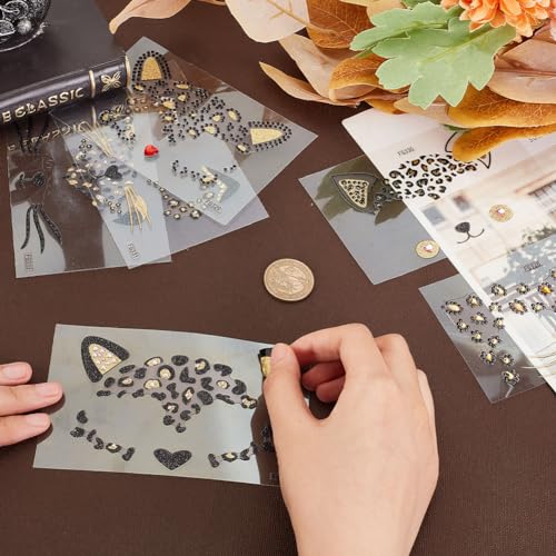 OLYCRAFT 6 Sheets Crystal Cat Face Jewels 3.1x5.1 Inch Temporary Leopard Tattoo Stickers Acrylic Rhinestone Stickers Leopard Face Sticker Removable Sticker for Women Art Party Decor
