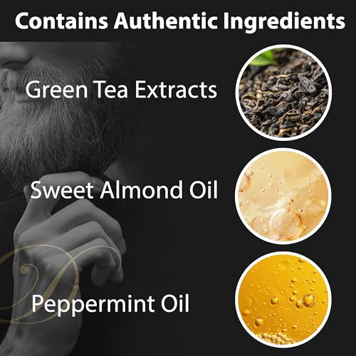 Beard Growth Oil - Beard Oil for Men with Aloe Vera, Jojoba, Castor Seed, Green Tea Leaf and Sandalwood Oil - Hair Growth Oil Moisturizer and Strengthens Facial Hair - Beard Conditioner 2oz