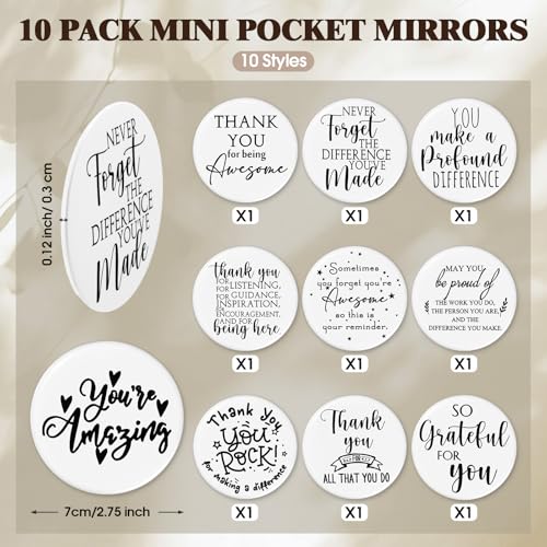 Paterr 20 Pcs Thank You Gift Bulk Employee Appreciation for Women Inspirational Canvas Makeup Bags with Zipper and Mini Compact Mirrors Gift for Coworkers Staff Nurse Girls Teacher Friend