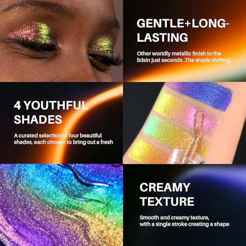Multichrome Liquid Eyeshadow with Chameleon Shift, Metallic Holographic Glitter, Long Lasting Waterproof for Party Makeup (02)