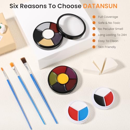 3 Colors Face Body Paint + 3pcs Sponge + 3pcs Brush, ¡¼Full Coverage¡½¡¼Skin Friendly¡½¡¼Long Lasting¡½, Professional Paint Makeup Product For Halloween/Masquerade/Cosplay/Movie Makeup, Black+White+Red