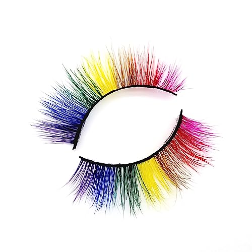 MISSLADY Colored Lashes 16mm 3D Real Mink Rainbow Lashes Strips Rainbow Eyelashes (M3D-301, 16mm, 1 Pair)