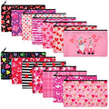 Reginary 14 Pcs Valentines Makeup Bag Bulk Valentine Galentines Day Gifts Heart Cosmetic Bags Pink Red Travel Pouches with Zipper Toiletry Purse Party Favor Gift for Women, 14 Styles