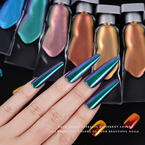 Liquid Holographic Powder Gradient Liquid Nail Aurora Powder Chrome Rainbow Mirror Effect Pigment High Gloss Metallic Gel Nail Polish for Home DIY Nail Salon Manicure 9 Colors