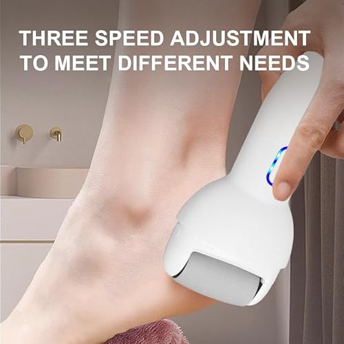 Electric Foot Callus Remover, Rechargeable Pedicure Tool with 3 Quartz Rollers, 3-Speed LED Light, IPX6 Waterproof, Type-C Fast Charge, 4 h Runtime, Cracked Heels & Dead Skin Remover for Women Men